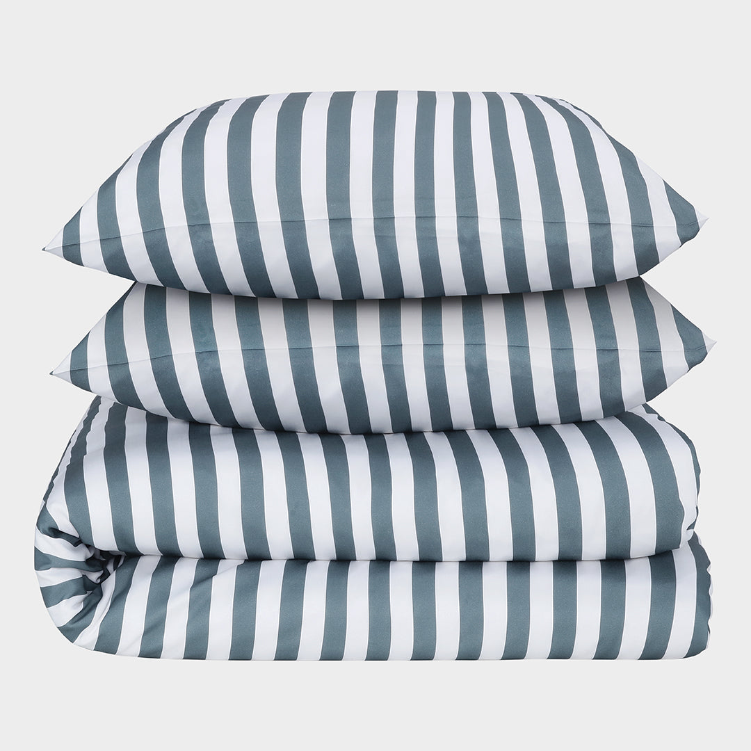 Bamboe tweepersoonsbedlinnen wit/grijs gestreept breed