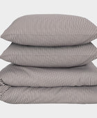 Bamboe tweepersoonsbedlinnen wit/bruin gestreept