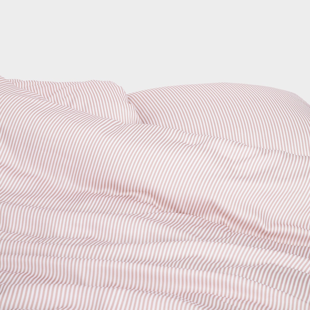 Bambus sengetøj hvid/gammel rosa stribet