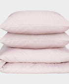 Bamboe tweepersoonsbedlinnen wit/oudroze gestreept