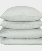 Bamboe tweepersoonsbedlinnen wit/olijfgroen gestreept