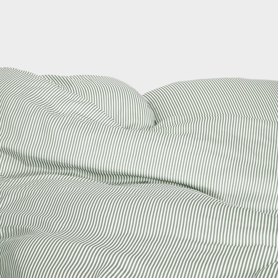 Bamboe beddengoed wit/olijfkleurig gestreept