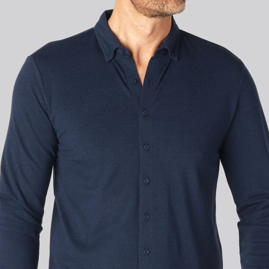 Herenpolo van bamboe in marineblauw