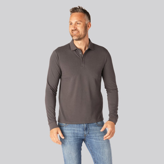 Polo met lange mouwen van bamboe in donkergrijs voor heren