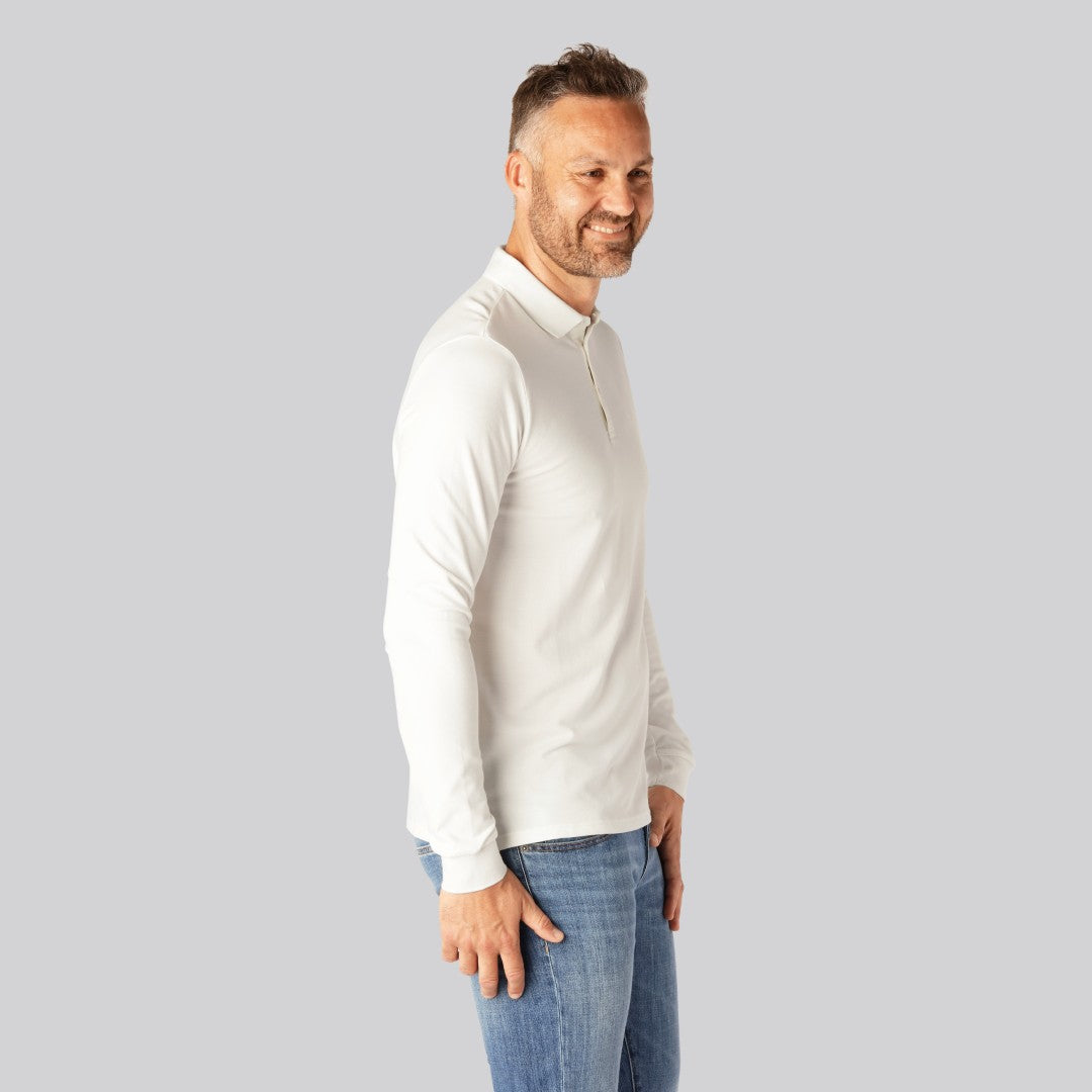 Witte polo met lange mouwen van bamboe voor heren