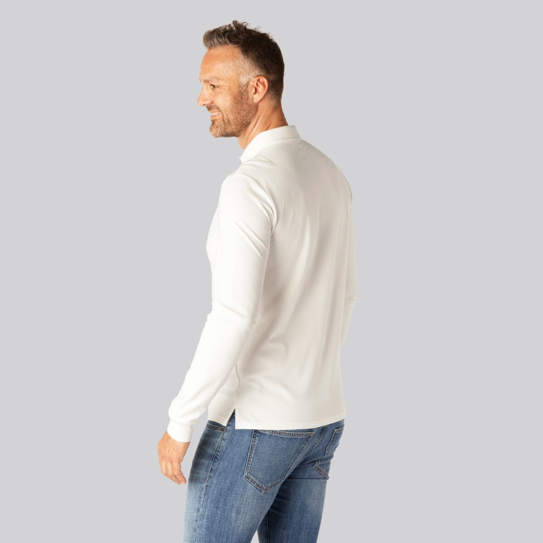 Witte polo met lange mouwen van bamboe voor heren