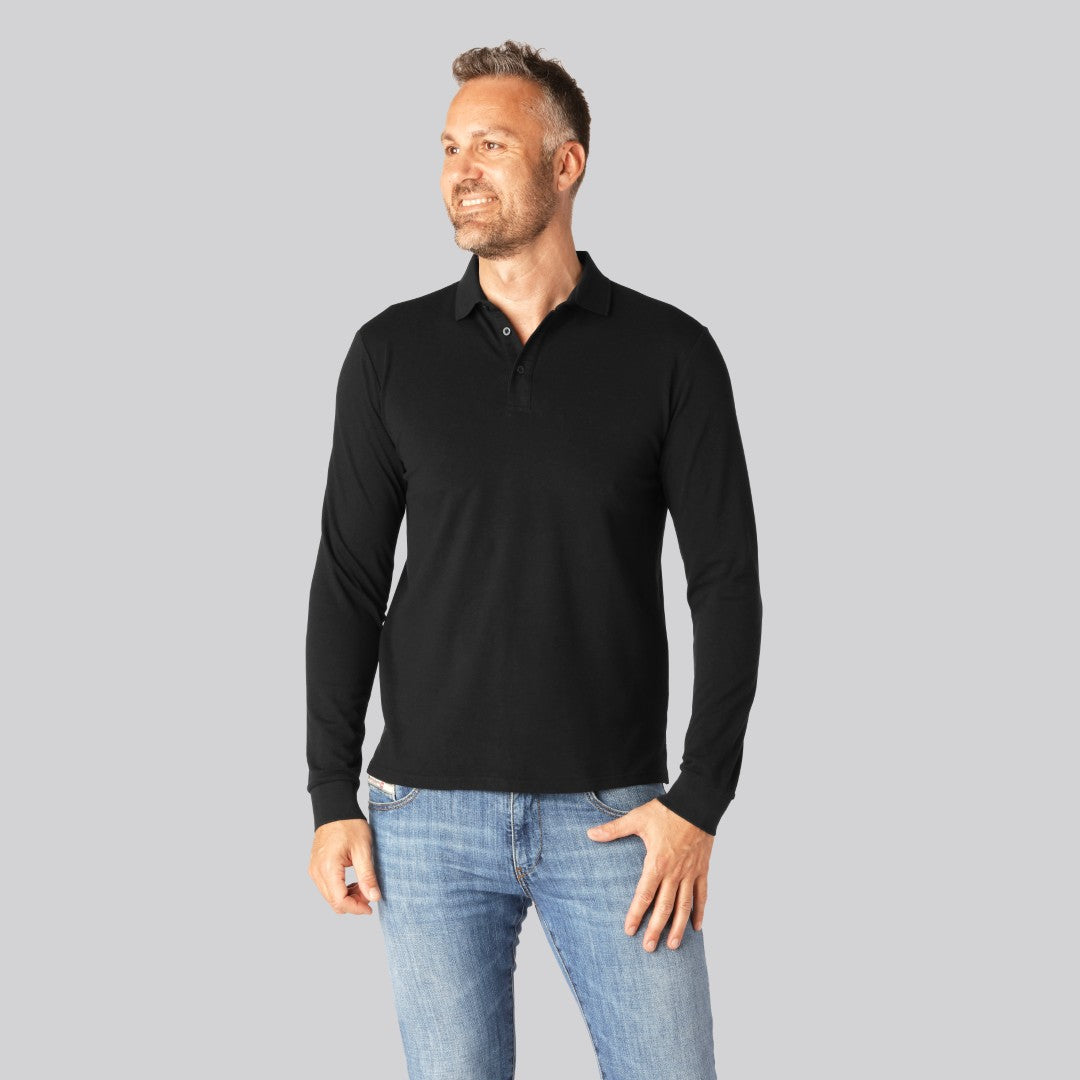 Zwarte polo met lange mouwen van bamboe voor heren