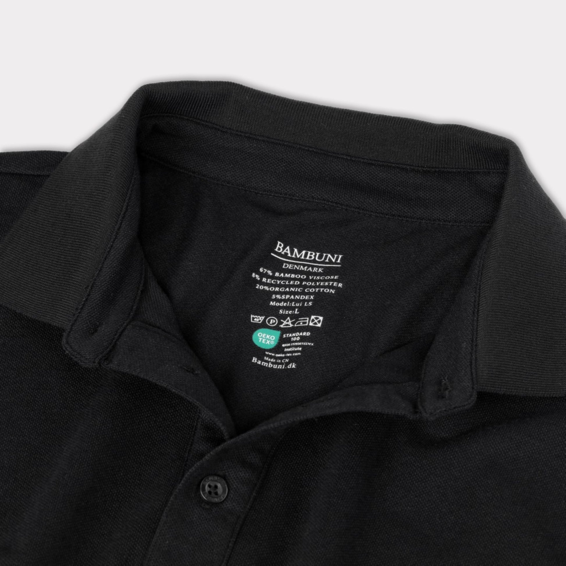 Zwarte polo met lange mouwen van bamboe voor heren