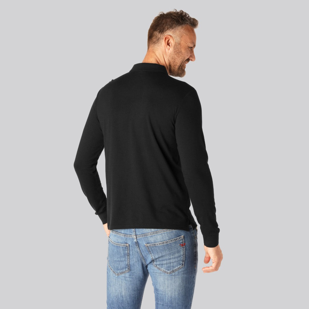 Zwarte polo met lange mouwen van bamboe voor heren