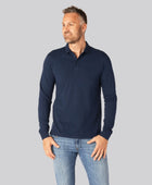 Herenpolo met lange mouwen van bamboe in marineblauw