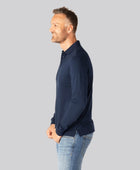 Herenpolo met lange mouwen van bamboe in marineblauw