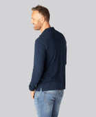 Herenpolo met lange mouwen van bamboe in marineblauw