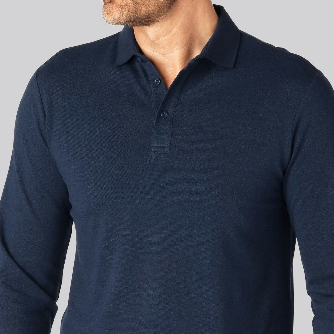 Herenpolo met lange mouwen van bamboe in marineblauw