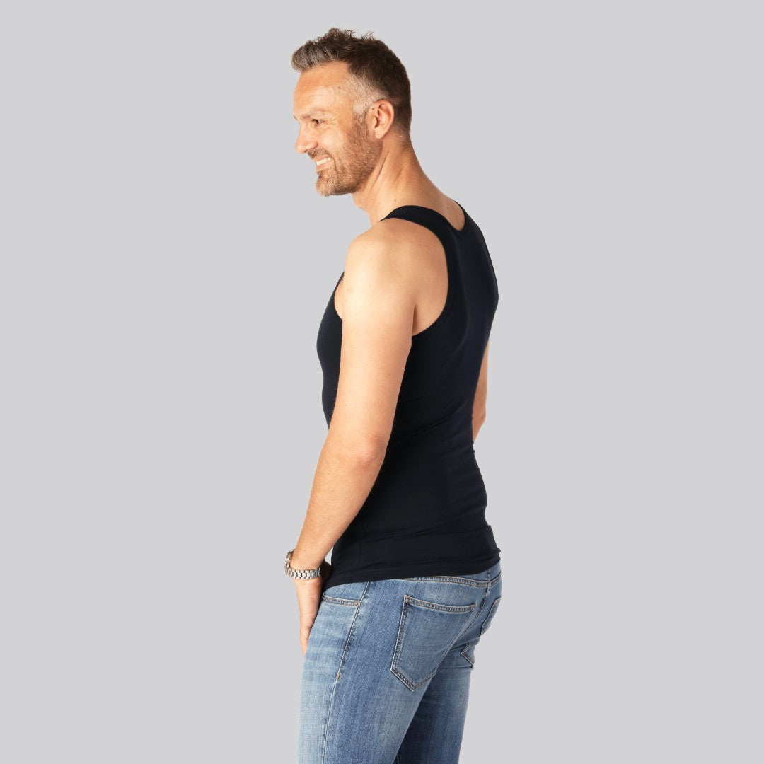 Nauwsluitend bamboe onderhemd in marineblauw voor heren