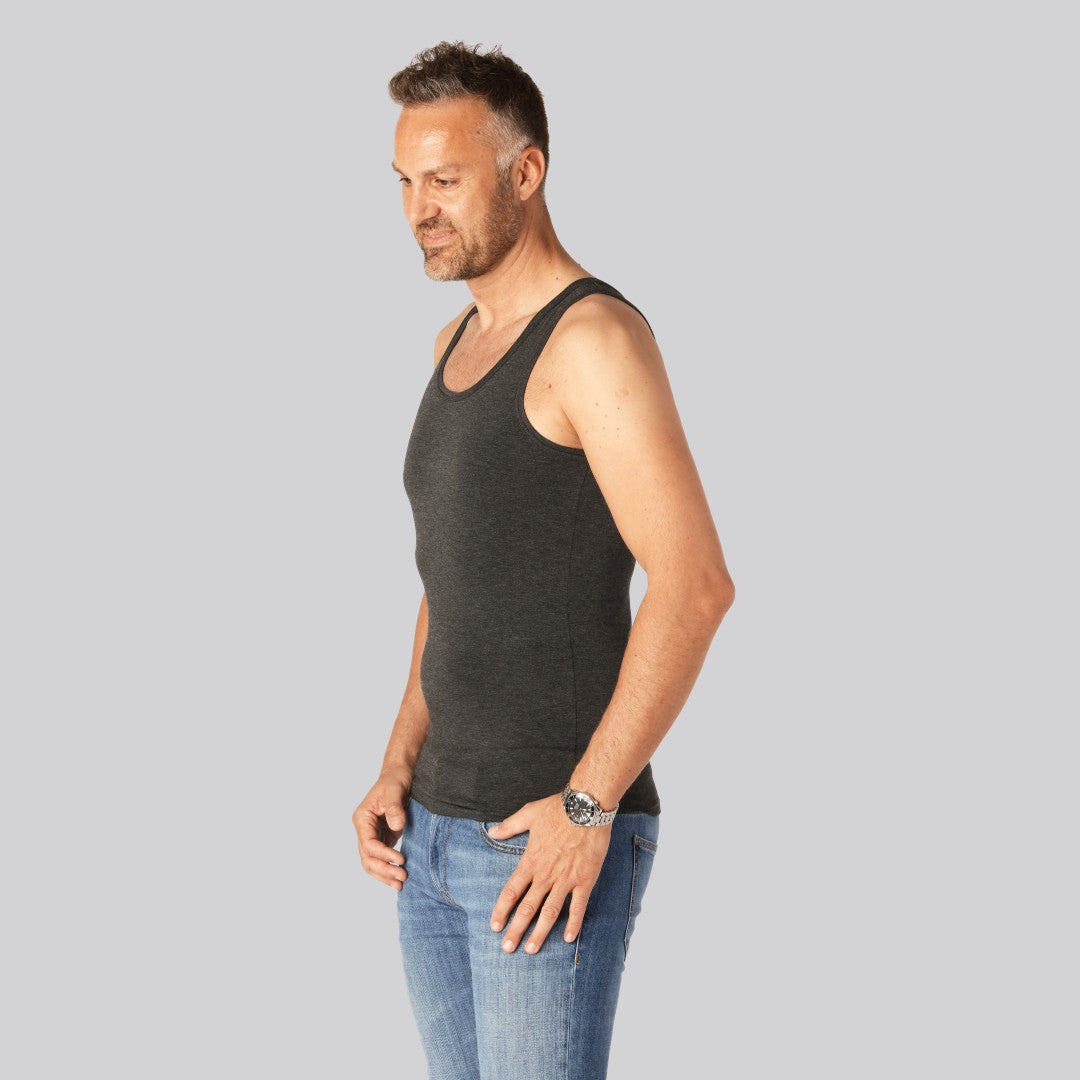 Nauwsluitend bamboe onderhemd in antracietgrijs voor heren