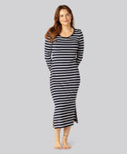 Jurk met lange mouwen en bamboestrepen in marineblauw/wit voor dames