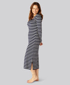 Jurk met lange mouwen en bamboestrepen in marineblauw/wit voor dames