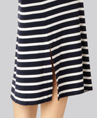 Jurk met lange mouwen en bamboestrepen in marineblauw/wit voor dames