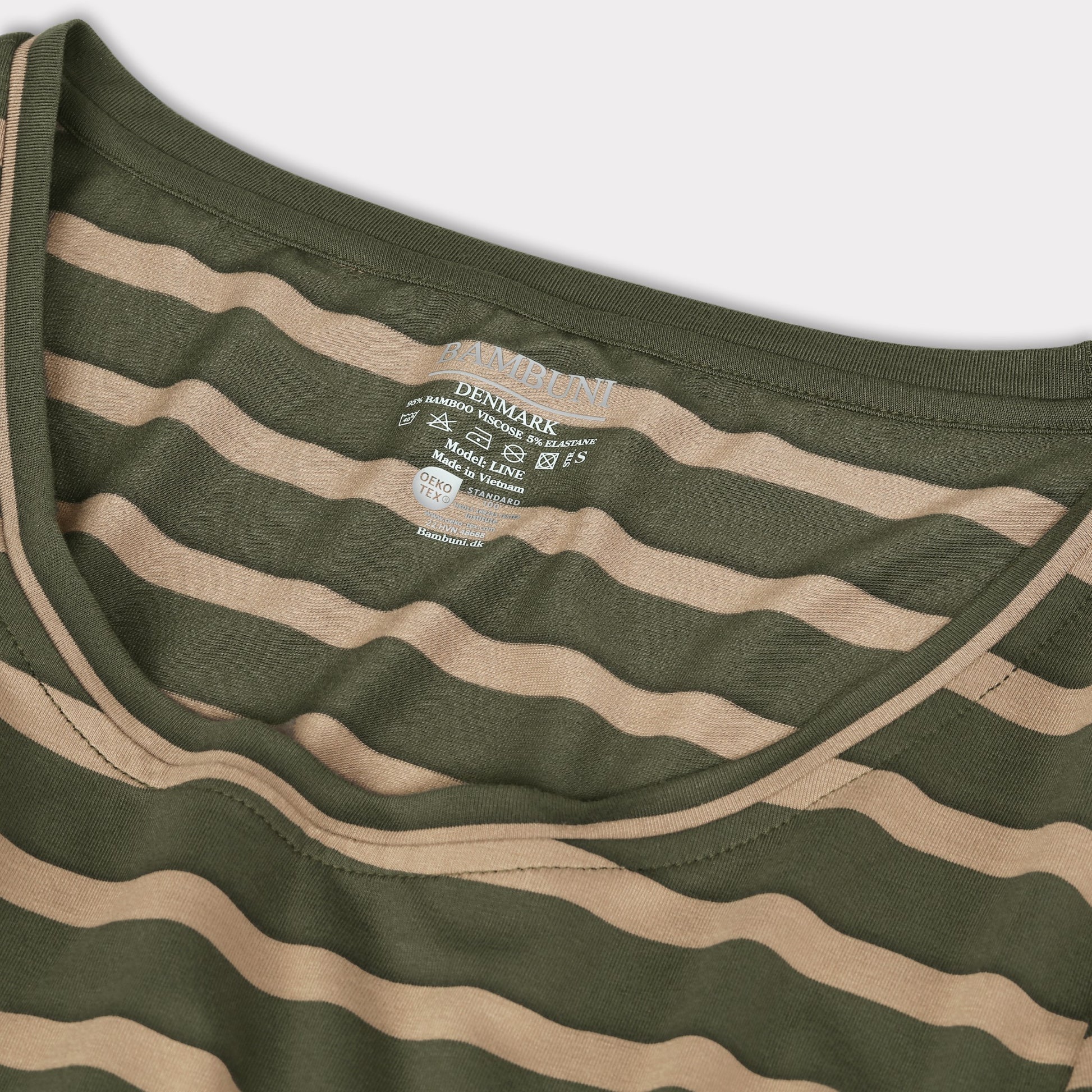 Jurk met lange mouwen en bamboestrepen in olijfgroen/beige voor dames