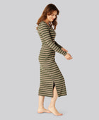 Jurk met lange mouwen en bamboestrepen in olijfgroen/beige voor dames