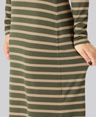 Jurk met lange mouwen en bamboestrepen in olijfgroen/beige voor dames