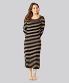 Jurk met lange mouwen en bamboestrepen in zwart/beige voor dames