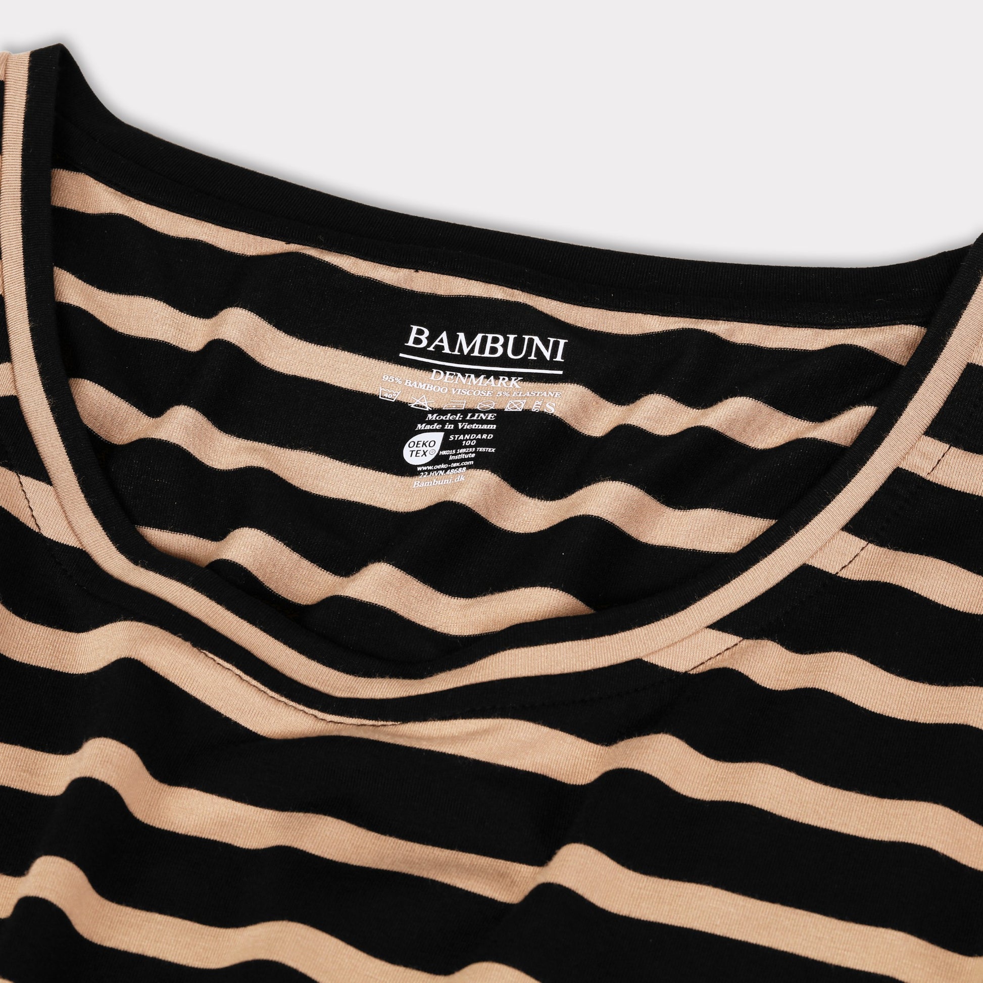 Jurk met lange mouwen en bamboestrepen in zwart/beige voor dames