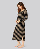 Jurk met lange mouwen en bamboestrepen in zwart/beige voor dames