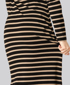 Jurk met lange mouwen en bamboestrepen in zwart/beige voor dames