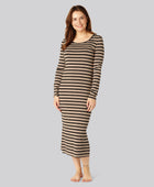 Jurk met lange mouwen en bamboestrepen in beige/zwart voor dames