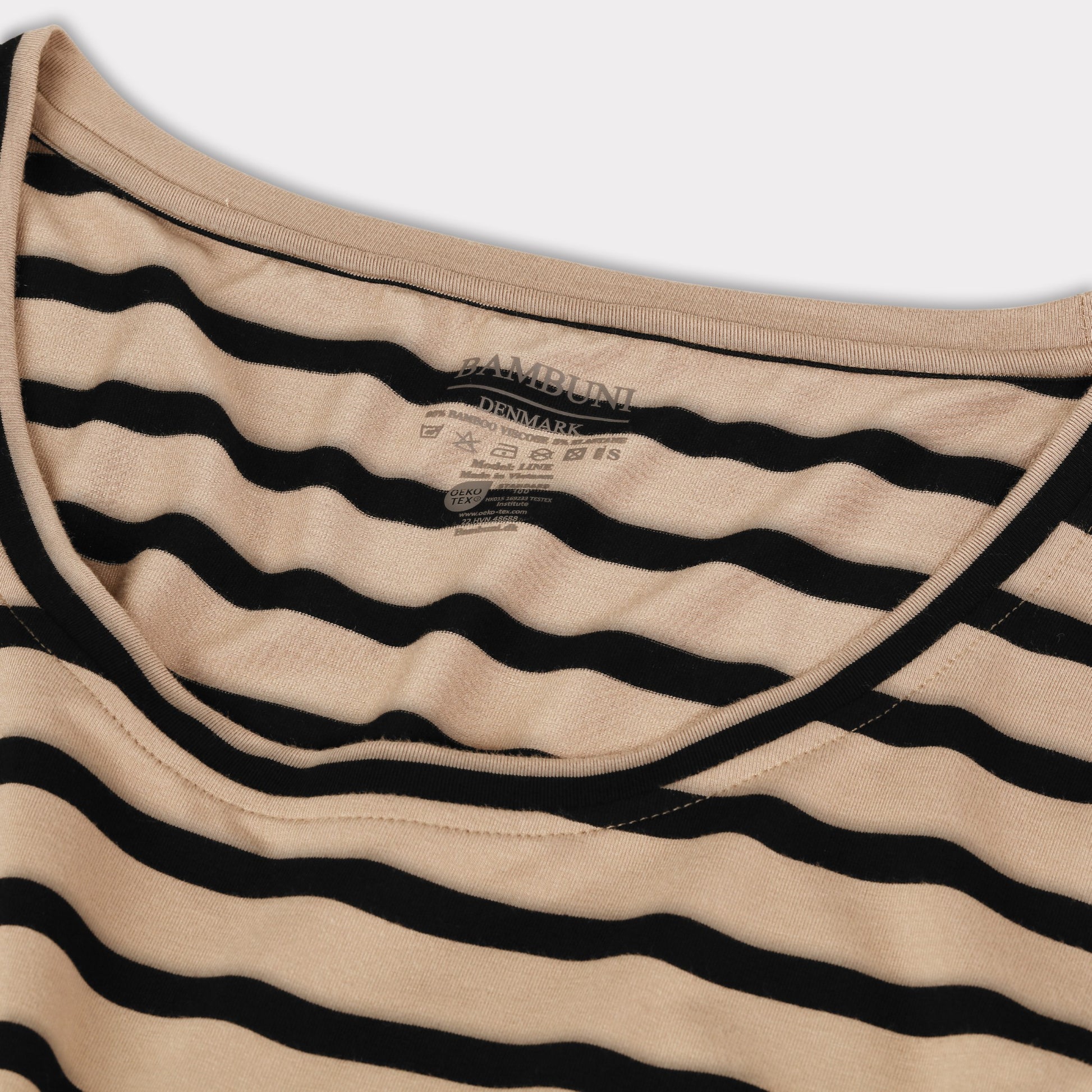 Jurk met lange mouwen en bamboestrepen in beige/zwart voor dames