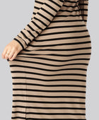 Jurk met lange mouwen en bamboestrepen in beige/zwart voor dames