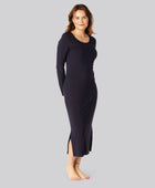 Damesjurk met lange mouwen van bamboe ribstof in marineblauw