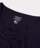 Damesjurk met lange mouwen van bamboe ribstof in marineblauw