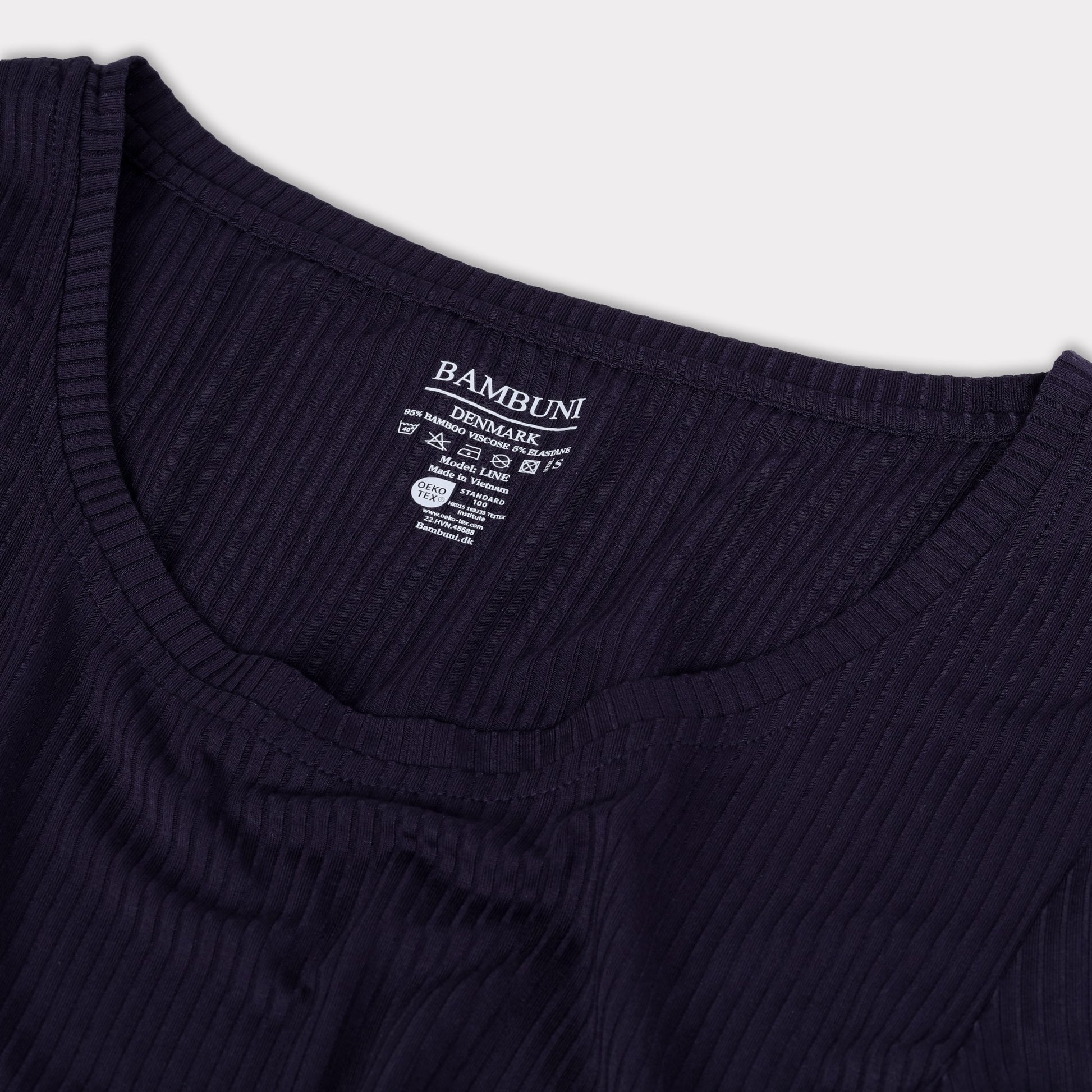 Damesjurk met lange mouwen van bamboe ribstof in marineblauw