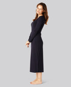 Damesjurk met lange mouwen van bamboe ribstof in marineblauw