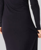 Damesjurk met lange mouwen van bamboe ribstof in marineblauw