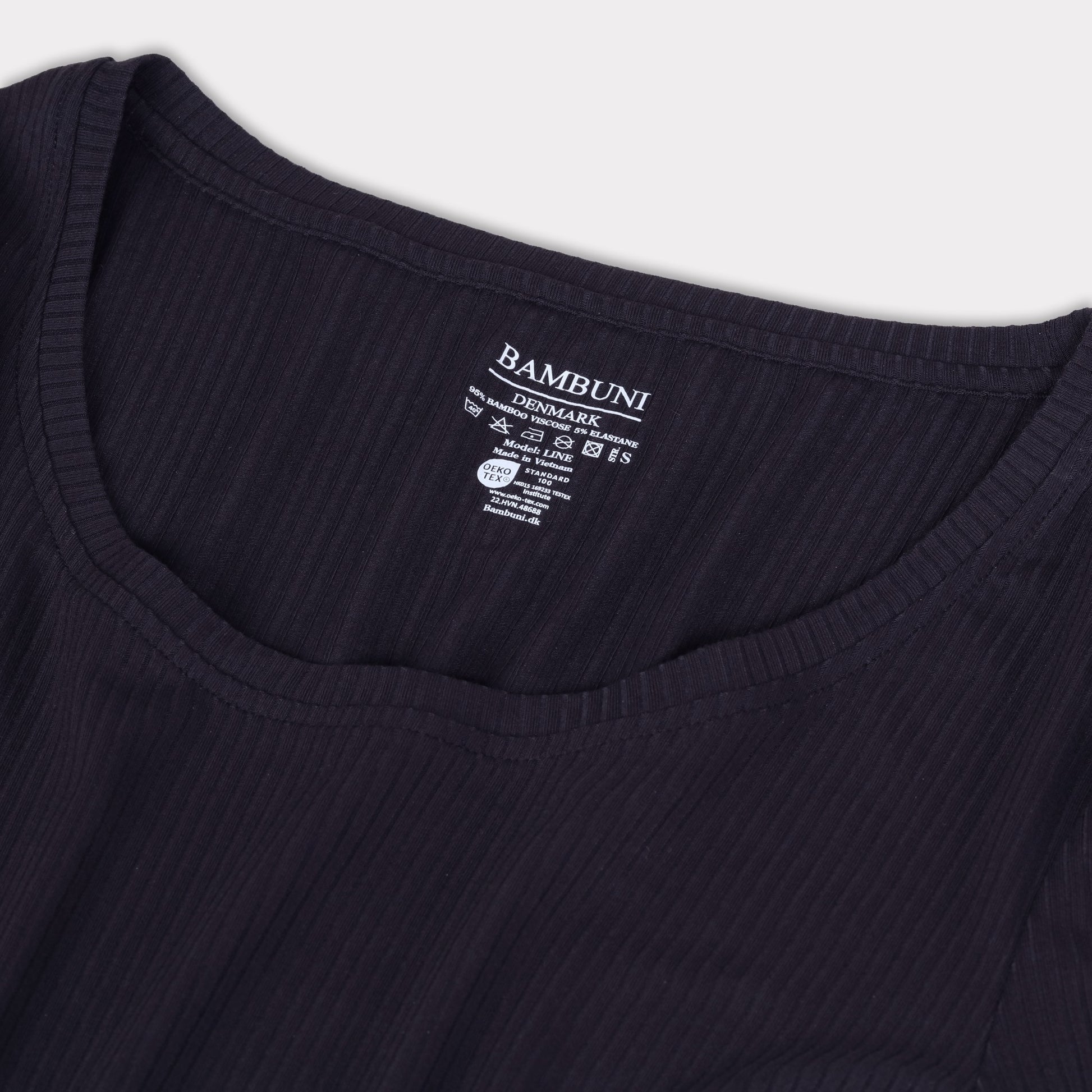 Bamboe jurk met lange mouwen en ribboord in zwart voor dames