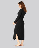 Bamboe jurk met lange mouwen en ribboord in zwart voor dames