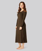 Bamboe ribjurk met lange mouwen in bruin voor dames