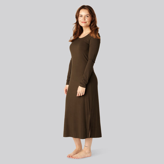 Bamboe ribjurk met lange mouwen in bruin voor dames