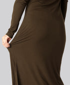 Bamboe ribjurk met lange mouwen in bruin voor dames