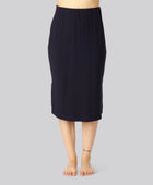 Damesrok van bamboe met ribboord in marineblauw