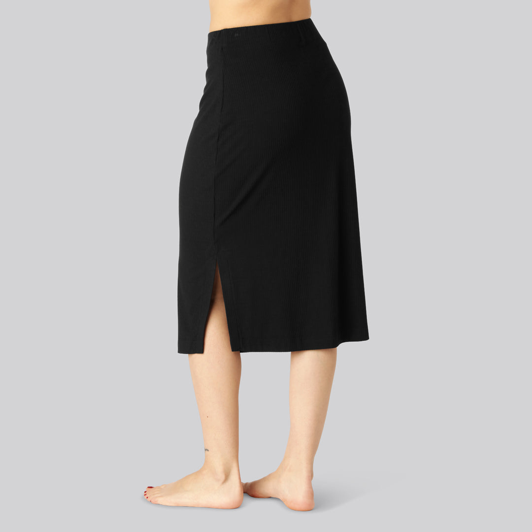 Bamboe ribrok in zwart voor dames