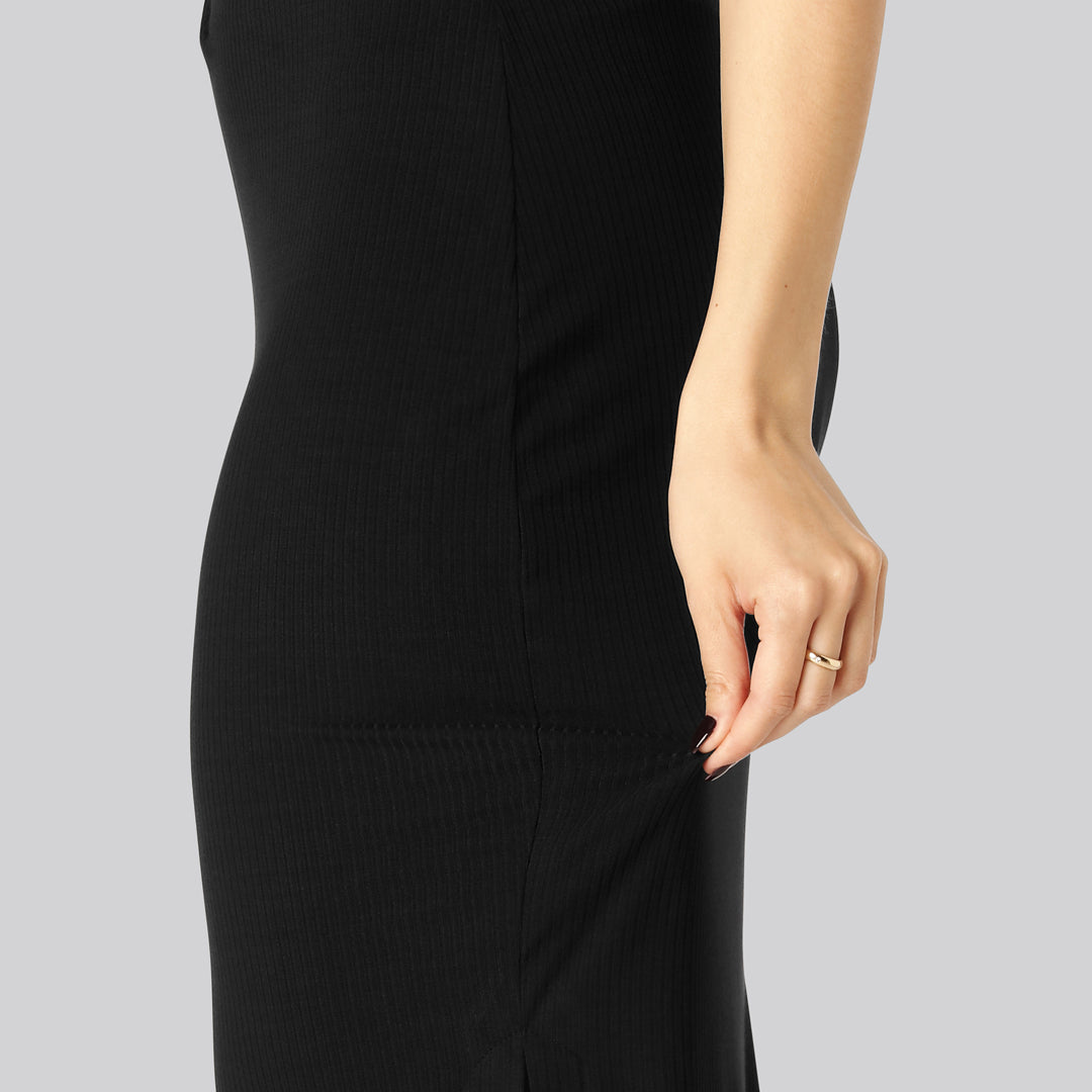 Bamboe ribrok in zwart voor dames