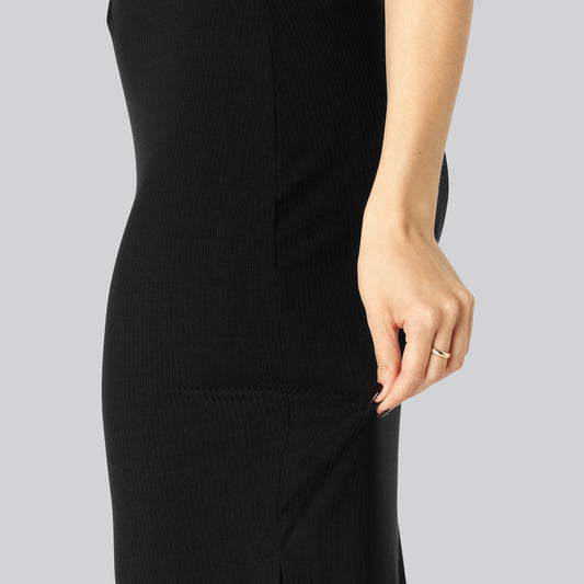 Bamboe ribrok in zwart voor dames