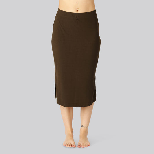 Bamboe ribrok in bruin voor dames