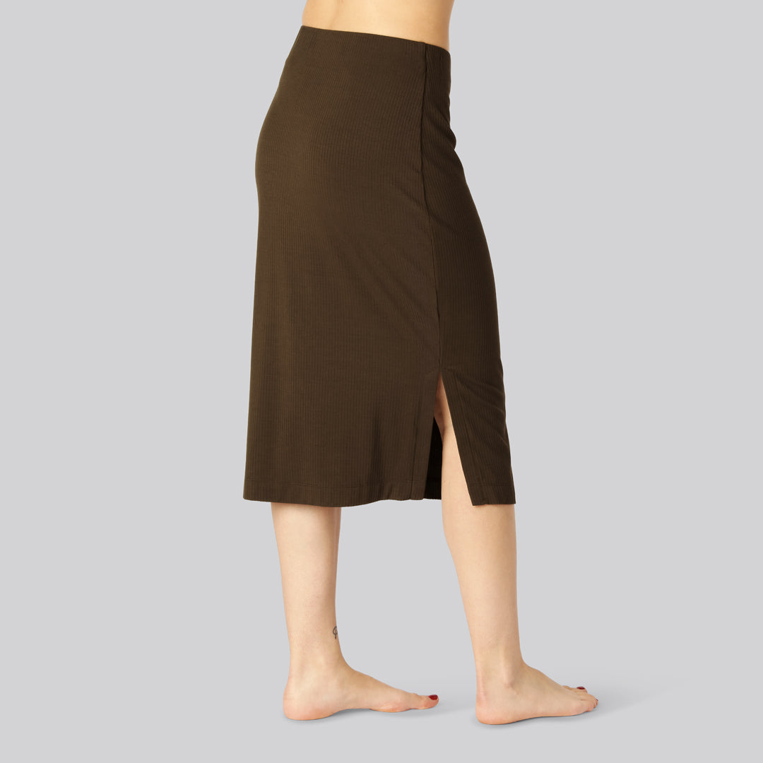 Bamboe ribrok in bruin voor dames