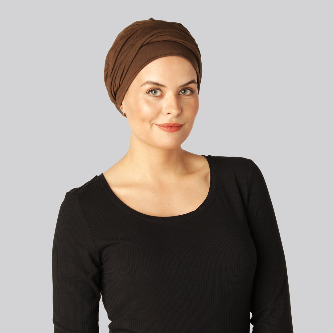 Gedraaide bamboe tulband in bruin voor dames