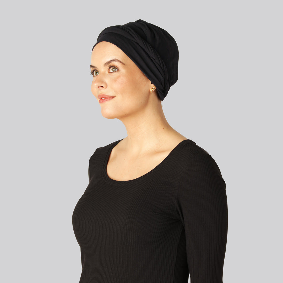 Gedraaide bamboe tulband in zwart voor vrouwen